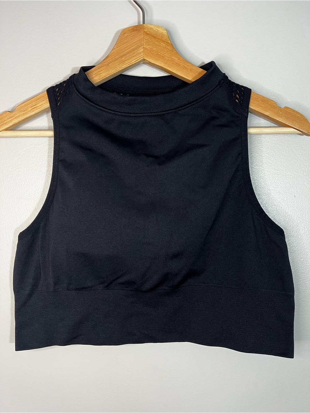 Avec Les Filles Black High-Neck Crop Top Mesh Back Minimalist Noir Women’s XL